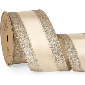 image:imageRibbli Champagne Wired Ribbon Ivory Satin with Champagne Glitter Edge 25 Inch Christmas Ribbon for Tree Gift Wrapping Wreaths Garland Topper Bows Crafts Home Decor 10 YardsChampagne Gold