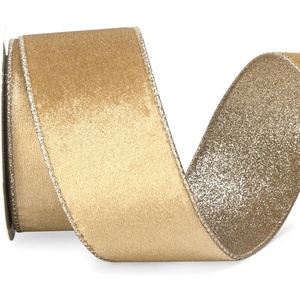 image:imageRibbli Light Champagne Velvet Wired Ribbon 4 Inch Ivory Velvet with Champagne Glitter Christmas Ribbon for Christmas Tree Decoration Big Bow Gift Wrapping Crafts Wreaths Supplies 10 YardsChampagne Gold