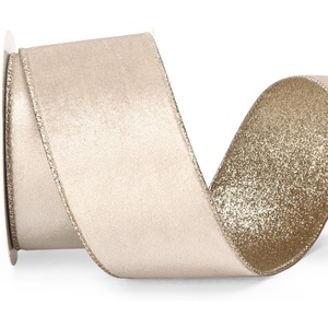 image:imageRibbli Light Champagne Velvet Wired Ribbon 4 Inch Ivory Velvet with Champagne Glitter Christmas Ribbon for Christmas Tree Decoration Big Bow Gift Wrapping Crafts Wreaths Supplies 10 YardsLight Champagne