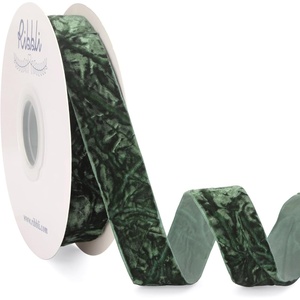 image:imageRibbli Dusty Blue Velvet Ribbon 1 Inches Luxury Crinkled Blue Christmas Ribbon for Gift Wrapping Crafts Home DecorContinuous 10 YardForest Green