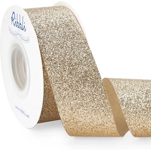image:imageRibbli Royal Blue Glitter RibbonGift Wrapping Cut Edge Christmas Ribbon for Crafts Chritmas Tree DecorationOrnaments DecorationHome Decor 38 Inch x 25 YardsChampagne Gold