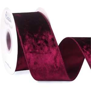 image:imageRibbli Royal Blue Velvet Wired Ribbon 4 Inch Crushed Velvet Christmas Ribbon for Gift Wrapping Christmas Tree Decoration Crafts Wreaths SuppliesContinuous 10 YardsBurgundy
