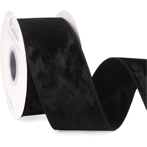 image:imageRibbli Royal Blue Velvet Wired Ribbon 4 Inch Crushed Velvet Christmas Ribbon for Gift Wrapping Christmas Tree Decoration Crafts Wreaths SuppliesContinuous 10 YardsBlack