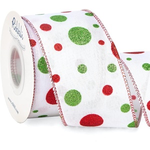 image:imageRibbli Christmas Glitter Dot Wired Ribbons Green and Red Dot Ribbon 25 Inch x Continuous 10 Yard Christmas Ribbon for Crafts Big BowGift WrappingWreathTree DecorationWhiteWhiteRedLime