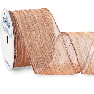 image:imageRibbli Gold Crinkled Wired Ribbon 25 Inch with Metallic Wavy Christmas Ribbon for Cristmas Tree Topper Bow Wreaths Swags Gift Wrapping Wedding DecorationCountinuous 10 YardRose Gold