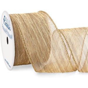 image:imageRibbli Gold Crinkled Wired Ribbon 25 Inch with Metallic Wavy Christmas Ribbon for Cristmas Tree Topper Bow Wreaths Swags Gift Wrapping Wedding DecorationCountinuous 10 YardChampagne Gold