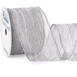 image:imageRibbli Gold Crinkled Wired Ribbon 25 Inch with Metallic Wavy Christmas Ribbon for Cristmas Tree Topper Bow Wreaths Swags Gift Wrapping Wedding DecorationCountinuous 10 YardSilver