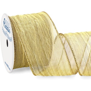 image:imageRibbli Gold Crinkled Wired Ribbon 25 Inch with Metallic Wavy Christmas Ribbon for Cristmas Tree Topper Bow Wreaths Swags Gift Wrapping Wedding DecorationCountinuous 10 YardGold