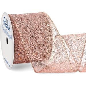 image:imageRibbli Gold Glitter Wired Ribbon for Christmas Tree Fine Mesh Sparkling 25 Inch x 10 Yard Christmas Wired Ribbon for Gift Wrapping Crafts Wreath SuppliesRose Gold