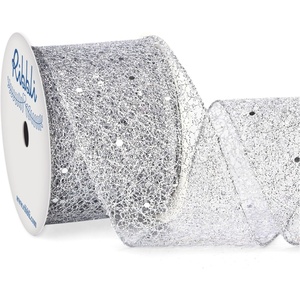 image:imageRibbli Gold Glitter Wired Ribbon for Christmas Tree Fine Mesh Sparkling 25 Inch x 10 Yard Christmas Wired Ribbon for Gift Wrapping Crafts Wreath SuppliesSilver