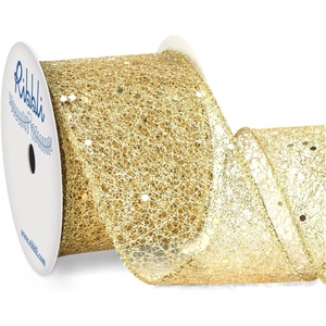 image:imageRibbli Gold Glitter Wired Ribbon for Christmas Tree Fine Mesh Sparkling 25 Inch x 10 Yard Christmas Wired Ribbon for Gift Wrapping Crafts Wreath SuppliesGold