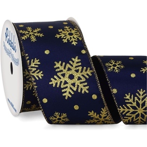image:imageRibbli Gold Snowflake Wired RibbonIvory Satin with Big Glitter Snowflake Christmas Ribbon for Wreath ChritmasTree Decoration Gift Wrapping Home Decor 212 Inch x 10 YardsNavyGold