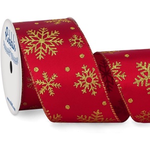 image:imageRibbli Gold Snowflake Wired RibbonIvory Satin with Big Glitter Snowflake Christmas Ribbon for Wreath ChritmasTree Decoration Gift Wrapping Home Decor 212 Inch x 10 YardsRedGold