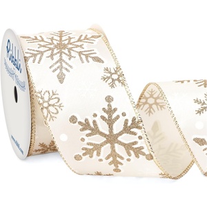 image:imageRibbli Gold Snowflake Wired RibbonIvory Satin with Big Glitter Snowflake Christmas Ribbon for Wreath ChritmasTree Decoration Gift Wrapping Home Decor 212 Inch x 10 YardsChampagne