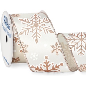 image:imageRibbli Gold Snowflake Wired RibbonIvory Satin with Big Glitter Snowflake Christmas Ribbon for Wreath ChritmasTree Decoration Gift Wrapping Home Decor 212 Inch x 10 YardsRose Gold