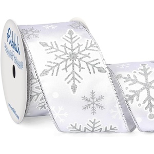 image:imageRibbli Gold Snowflake Wired RibbonIvory Satin with Big Glitter Snowflake Christmas Ribbon for Wreath ChritmasTree Decoration Gift Wrapping Home Decor 212 Inch x 10 YardsSilver