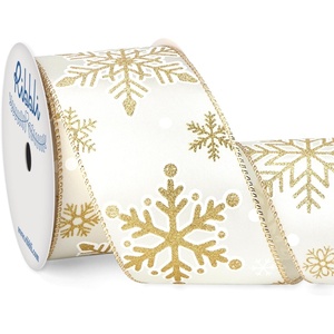image:imageRibbli Gold Snowflake Wired RibbonIvory Satin with Big Glitter Snowflake Christmas Ribbon for Wreath ChritmasTree Decoration Gift Wrapping Home Decor 212 Inch x 10 YardsGold
