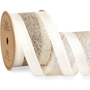 image:imageRibbli Ivoy Wired Ribbon Ivory Satin with Champagne Gold Glitter Mesh 25 Inch Christmas Ribbon for Tree Gift Wrapping Wreaths Garland Topper Bows Crafts Home Decor 10 YardsIvoryChampagne