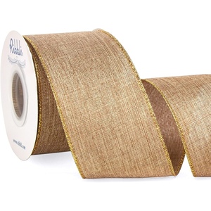 image:imageRibbli Metallic Beige Linen Wired Ribbon212 Inch x Continuous 10 Yard Natural Burlap Ribbon with Gold EdgeChristmas Ribbon for WreathsBig BowGift Wrapping Christmas Tree DecorationBeigeGold