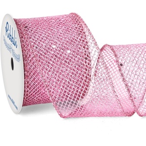 image:imageRibbli Pink Glitter Wired Ribbon for Christmas Tree  Diamond Mesh Sparkling Ribbon 25 Inch x 10 Yard Perfect for Gift Wrapping Crafts amp Wreath SuppliesPink