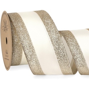 image:imageRibbli Champagne Gold Wired Ribbon Satin with Glitter Edge 25 Inch Champagne Christmas Ribbon for Tree Gift Wrapping Wreaths Garland Topper Bows Crafts Home Decor 10 YardsChampagneIvory