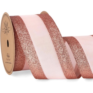 image:imageRibbli Champagne Gold Wired Ribbon Satin with Glitter Edge 25 Inch Champagne Christmas Ribbon for Tree Gift Wrapping Wreaths Garland Topper Bows Crafts Home Decor 10 YardsRose Gold